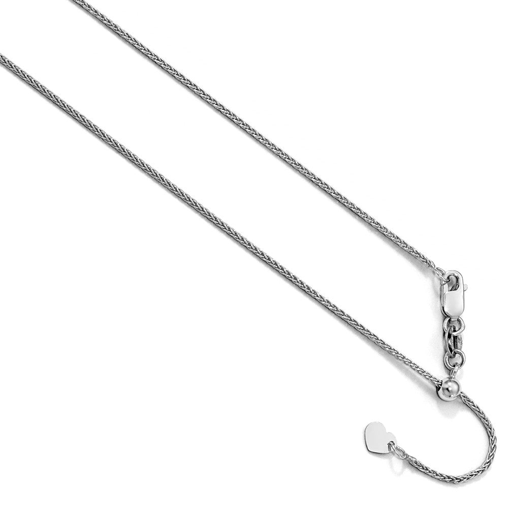1mm 10k White Gold Adjustable Solid Wheat Chain Necklace, Item C9389 by The Black Bow Jewelry Co.