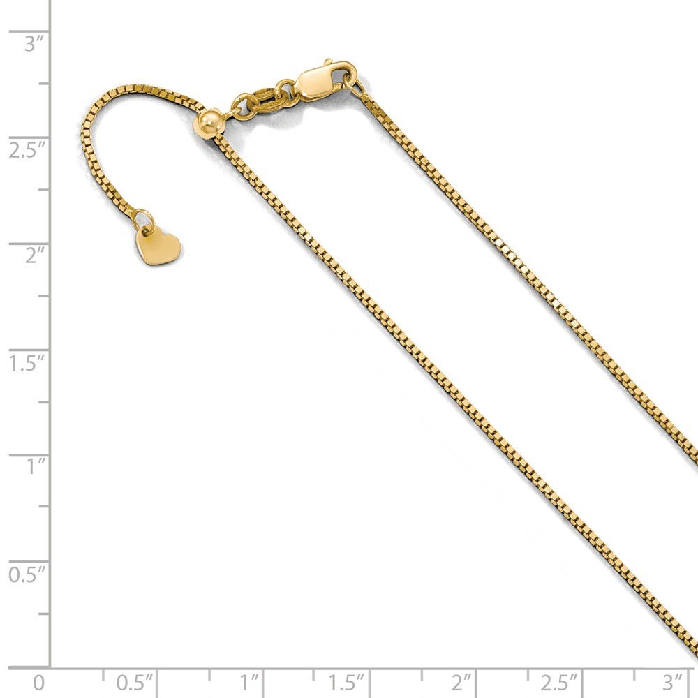 Alternate view of the 0.9mm 10k Yellow Gold Adjustable Box Chain Necklace by The Black Bow Jewelry Co.