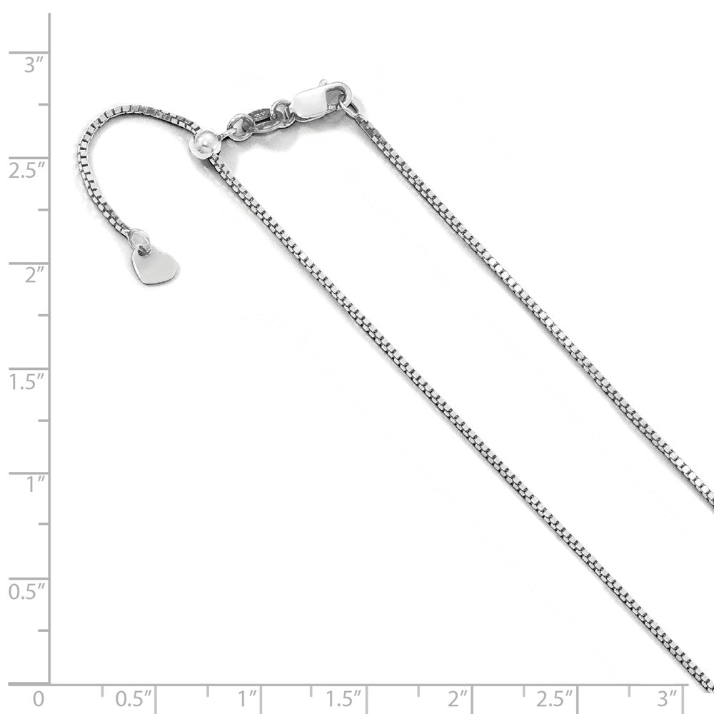 Alternate view of the 0.9mm 10k White Gold Adjustable Box Chain Necklace by The Black Bow Jewelry Co.