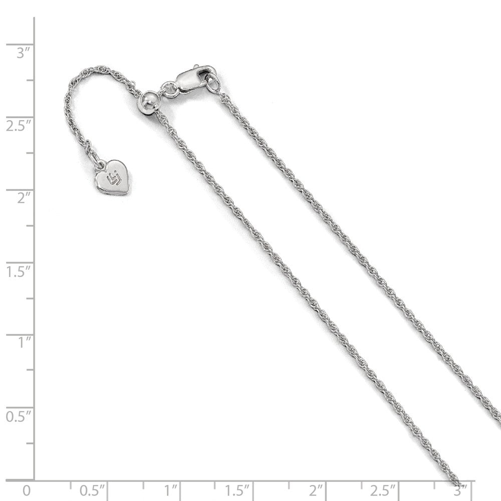 Alternate view of the 1.3mm Rhodium Sterling Silver Adjustable Loose Rope Chain Necklace by The Black Bow Jewelry Co.