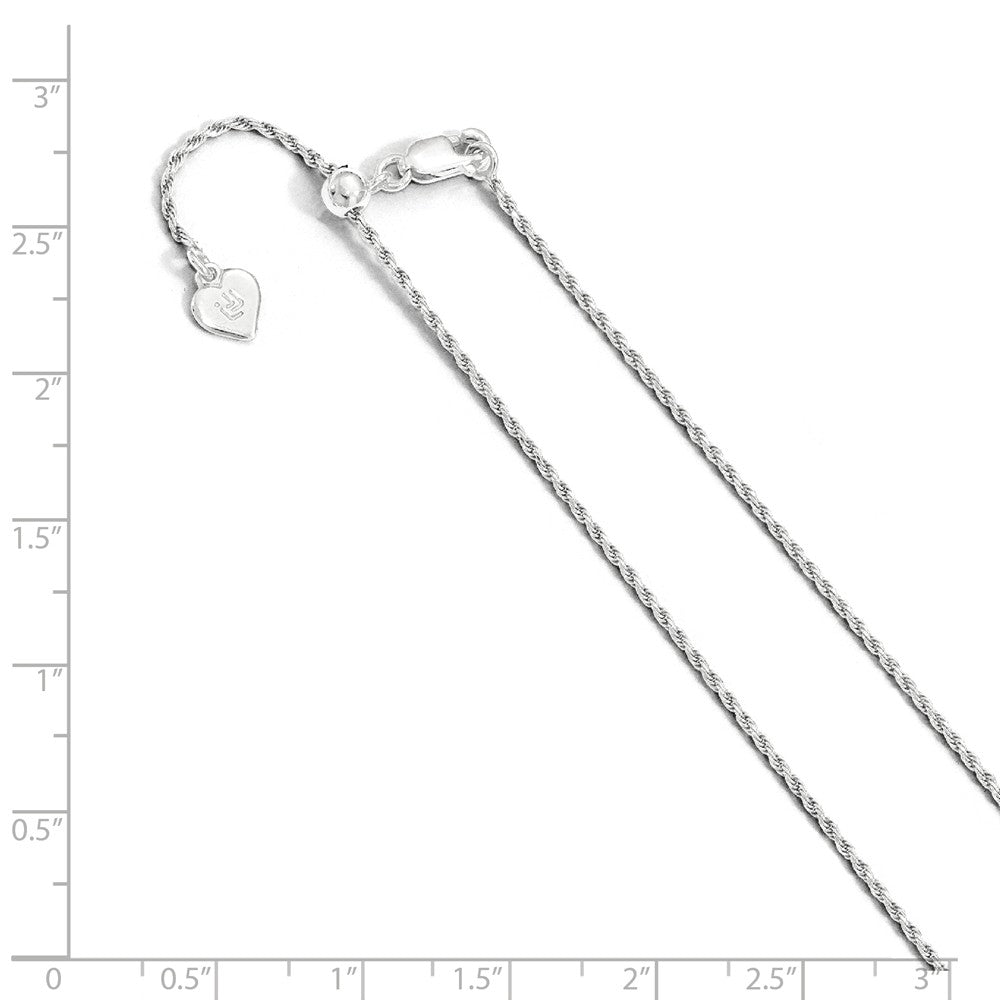 Alternate view of the 1.2mm Sterling Silver Adjustable Solid D/C Rope Chain Necklace by The Black Bow Jewelry Co.