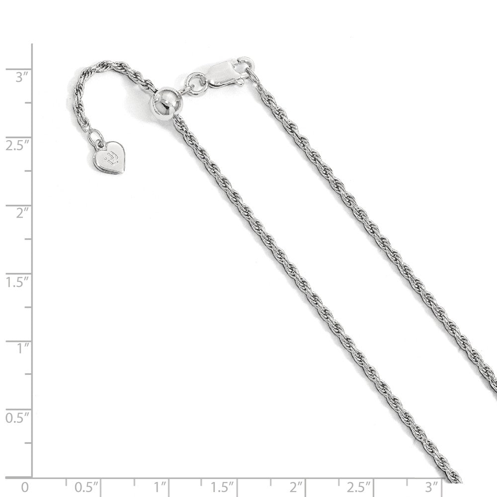 2mm Sterling Silver Adjustable Solid D/C Rope Chain Necklace, 30 inch by The Black Bow Jewelry Co.