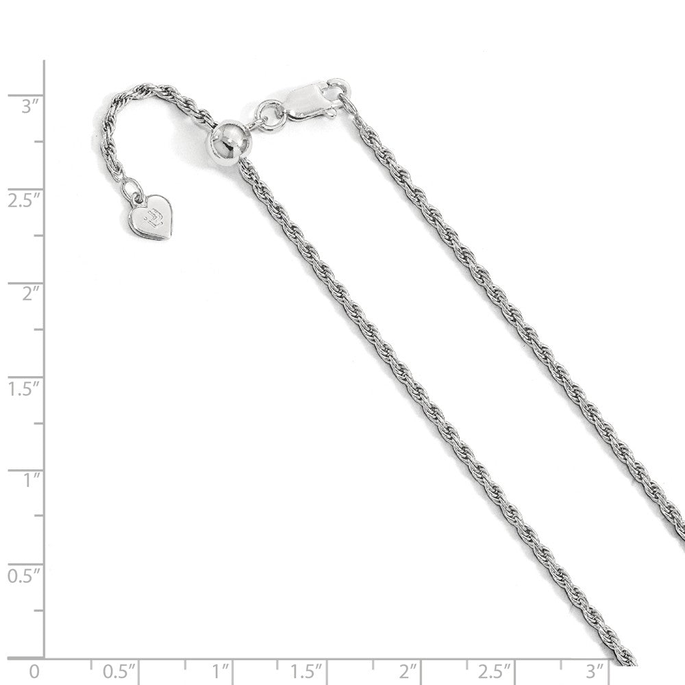 Alternate view of the 2.25mm Sterling Silver Adjustable Solid D/C Rope Chain Necklace by The Black Bow Jewelry Co.