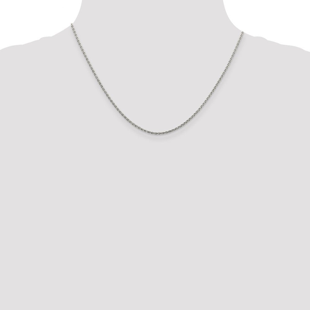Alternate view of the 1.5mm Rhodium Plated Sterling Silver Spiga Chain Necklace, 18-20 Inch by The Black Bow Jewelry Co.