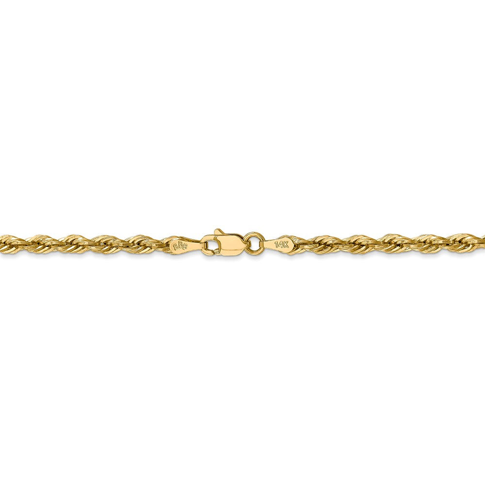 Alternate view of the 3mm 14k Yellow Gold Hollow Rope Chain Necklace by The Black Bow Jewelry Co.