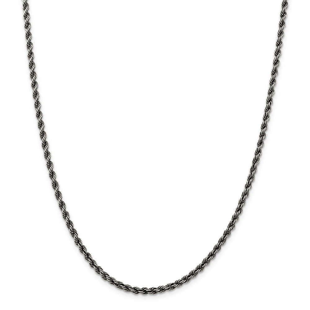 Alternate view of the 3mm Sterling Silver &amp; Black Plated Solid Rope Chain Necklace by The Black Bow Jewelry Co.