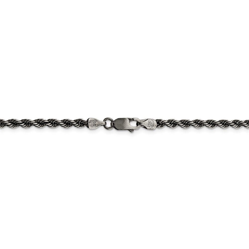 Alternate view of the 3mm Sterling Silver &amp; Black Plated Solid Rope Chain Necklace by The Black Bow Jewelry Co.