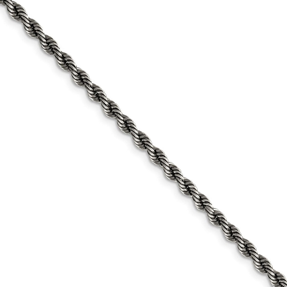 3mm Sterling Silver &amp; Black Plated Solid Rope Chain Necklace