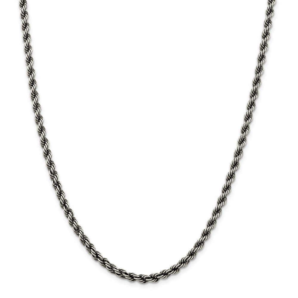 Alternate view of the 4mm Sterling Silver &amp; Black Plated Solid Rope Chain Necklace by The Black Bow Jewelry Co.