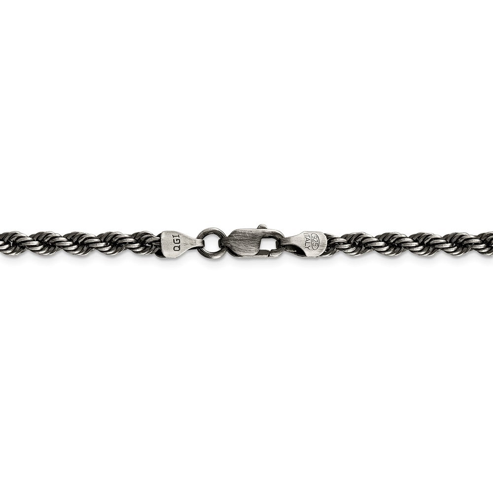 Alternate view of the 4mm Sterling Silver &amp; Black Plated Solid Rope Chain Necklace by The Black Bow Jewelry Co.