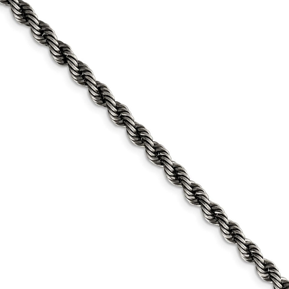 4mm Sterling Silver &amp; Black Plated Solid Rope Chain Necklace