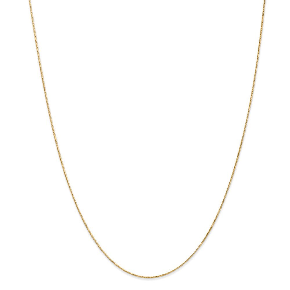 Alternate view of the 0.7mm 14k Yellow Gold Solid Round Parisian Wheat Chain Necklace by The Black Bow Jewelry Co.