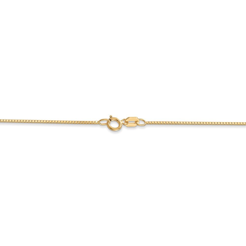 Alternate view of the 0.7mm 14k Yellow Gold Box Chain w/Spring Ring Necklace by The Black Bow Jewelry Co.