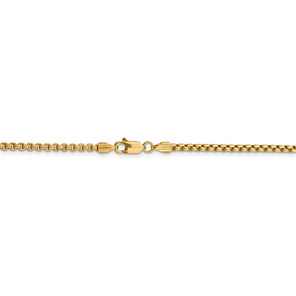 Alternate view of the 2.45mm 14k Yellow Gold Hollow Round Box Chain Necklace by The Black Bow Jewelry Co.