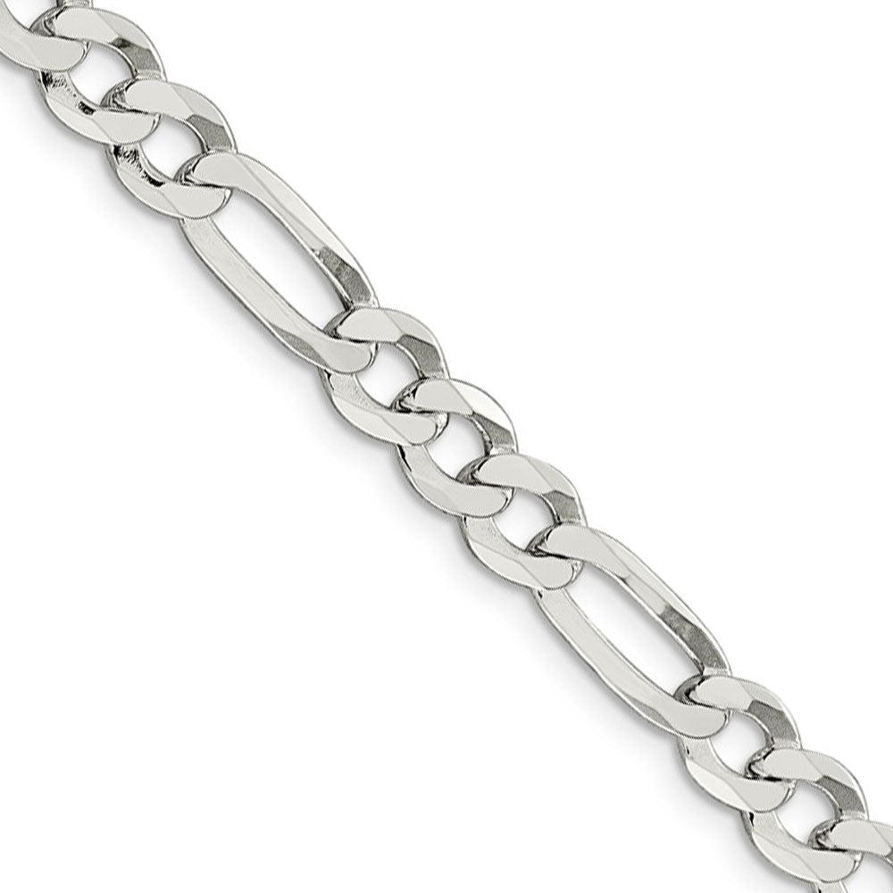 Men&#39;s 7.5mm Sterling Silver Solid Flat Figaro Chain Necklace, Item C9628 by The Black Bow Jewelry Co.