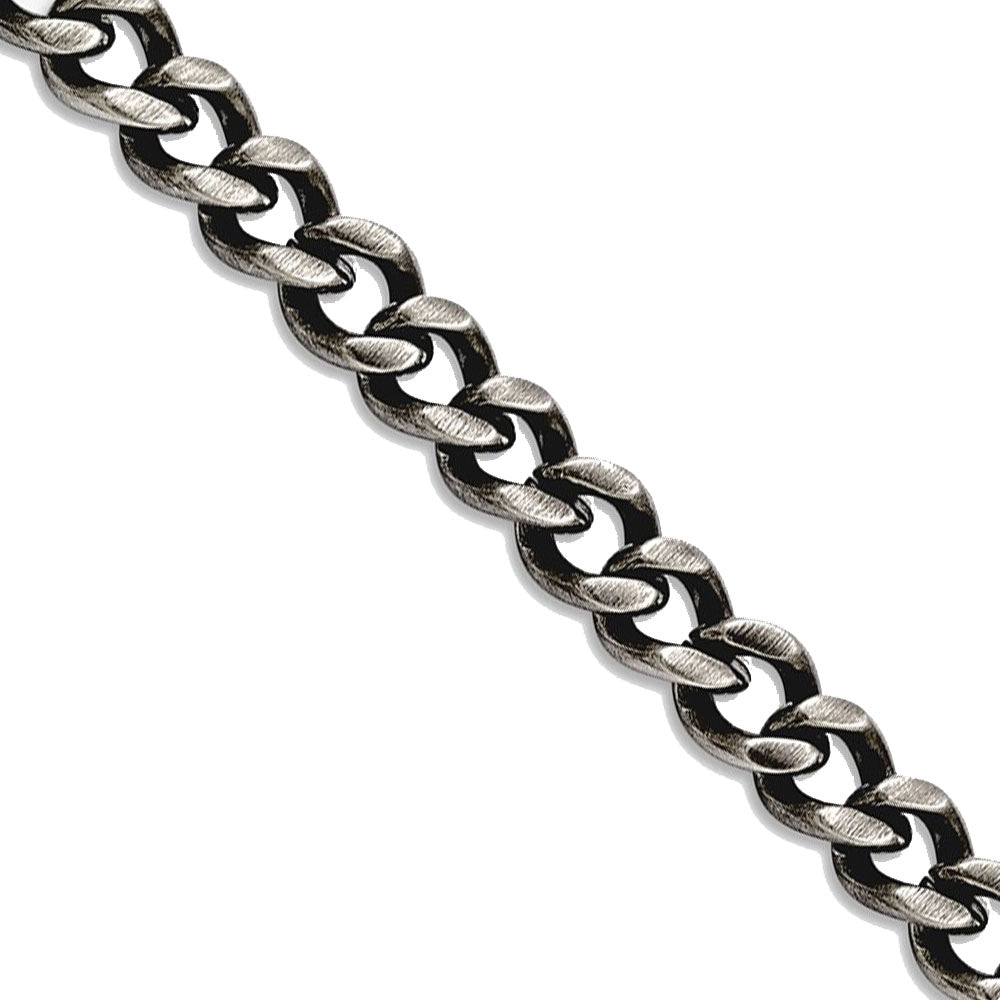 Men&#39;s 6.75mm Stainless Steel Polished &amp; Antiqued Curb Chain Necklace, Item C9664 by The Black Bow Jewelry Co.