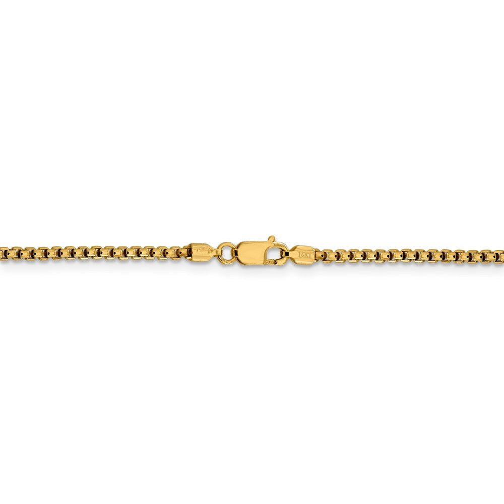 Alternate view of the 1.85mm 14k Yellow Gold Diamond Cut Round Box Chain Necklace by The Black Bow Jewelry Co.