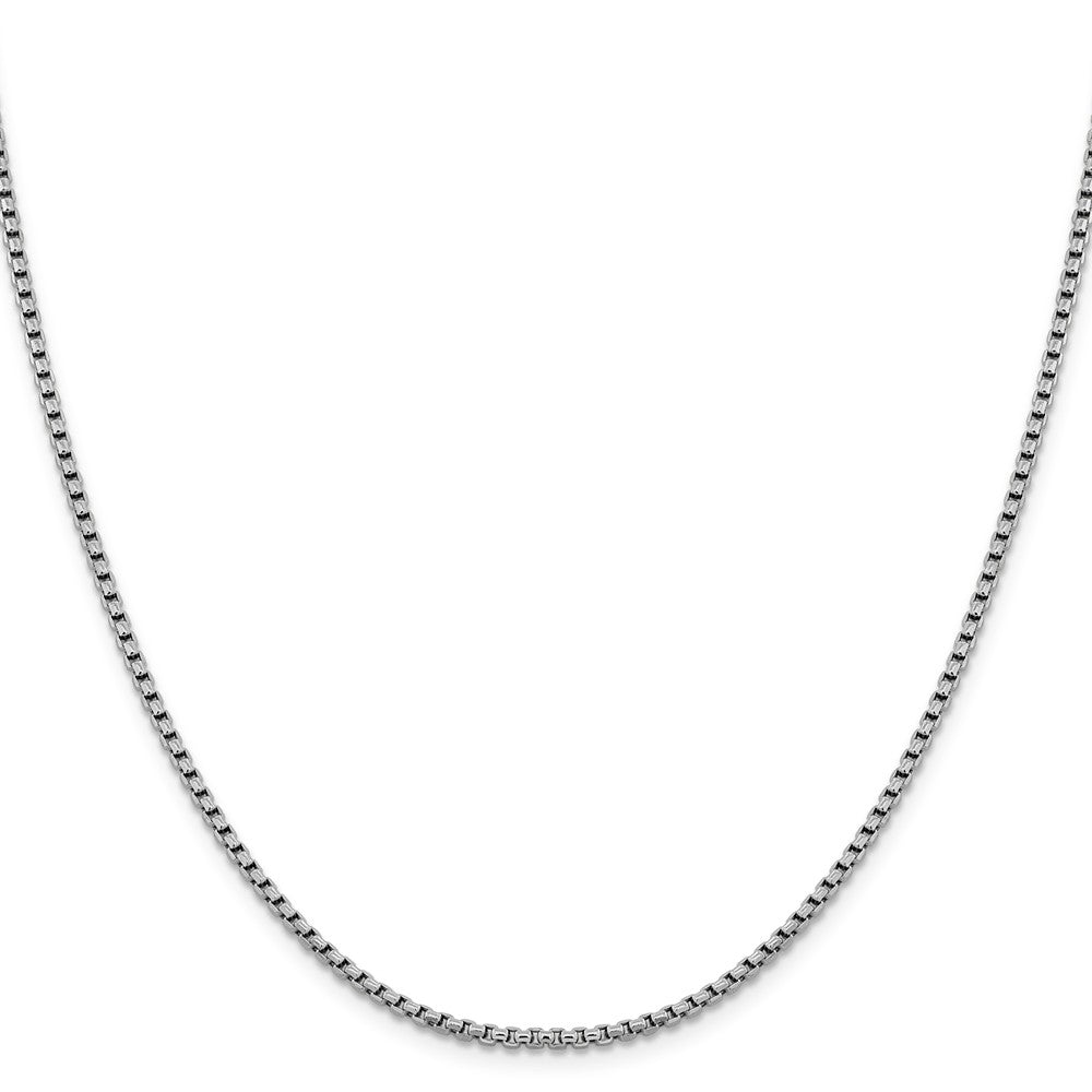 Alternate view of the 2.4mm 14k White Gold Diamond Cut Round Box Chain Necklace by The Black Bow Jewelry Co.