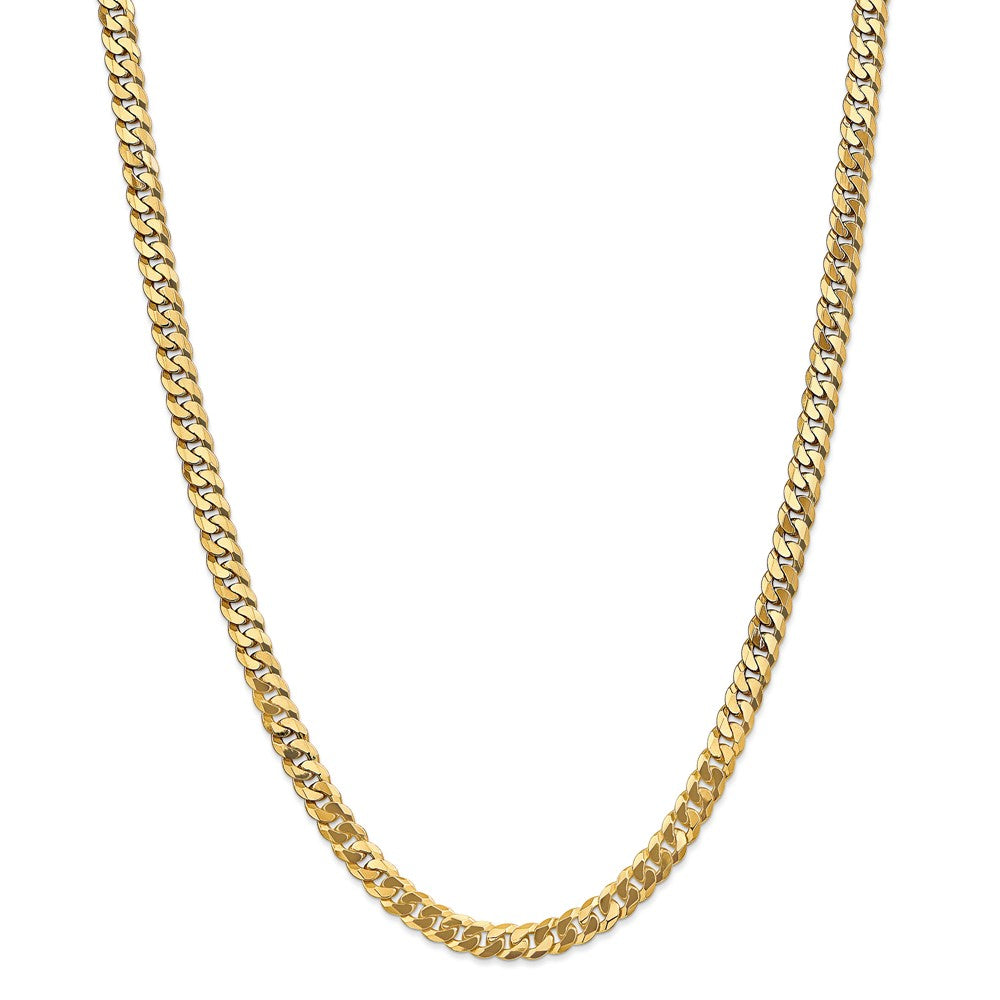 Men&#39;s 6.1mm 14k Yellow Gold Beveled Solid Curb Chain Necklace