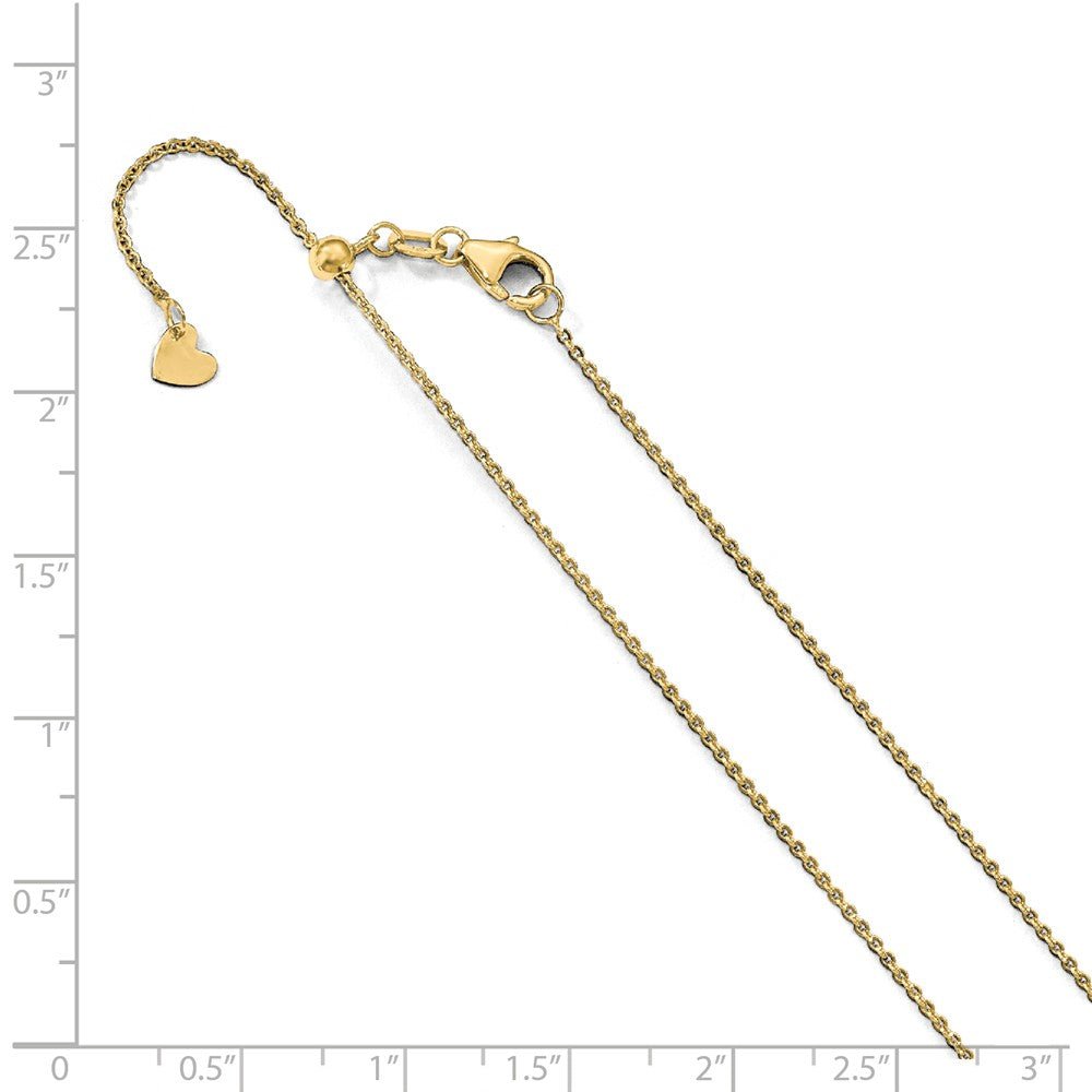 Alternate view of the 1.25mm 14k Yellow Gold Adjustable Flat Cable Chain Necklace by The Black Bow Jewelry Co.