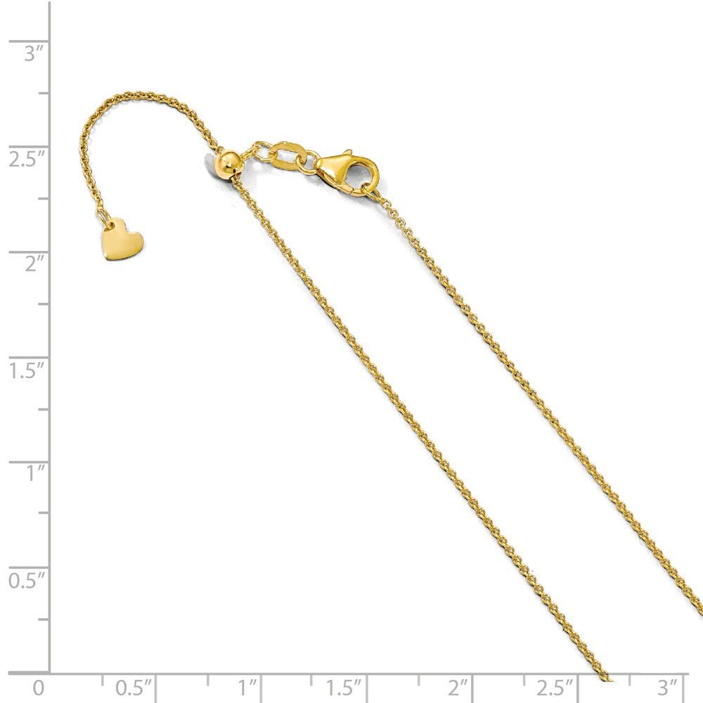 Alternate view of the 1.1mm 14k Yellow Gold Adjustable Solid Round Cable Chain Necklace by The Black Bow Jewelry Co.