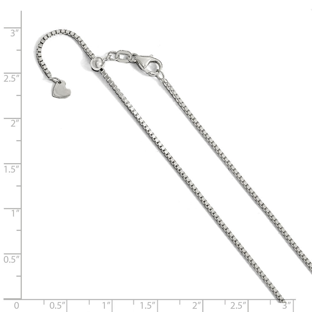 Alternate view of the 1.2mm 14k White Gold Adjustable Box Chain Necklace by The Black Bow Jewelry Co.