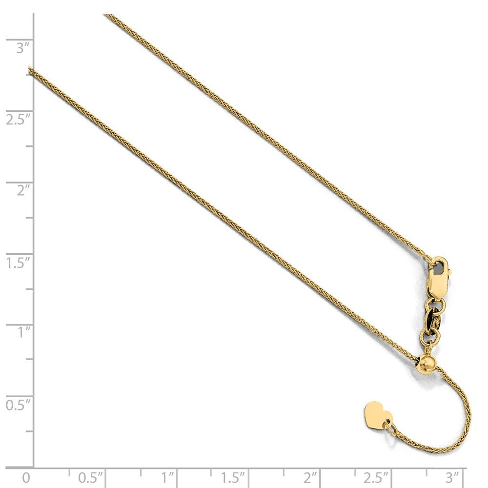 Alternate view of the 0.8mm 10k Yellow Gold Adjustable Wheat Chain Necklace by The Black Bow Jewelry Co.
