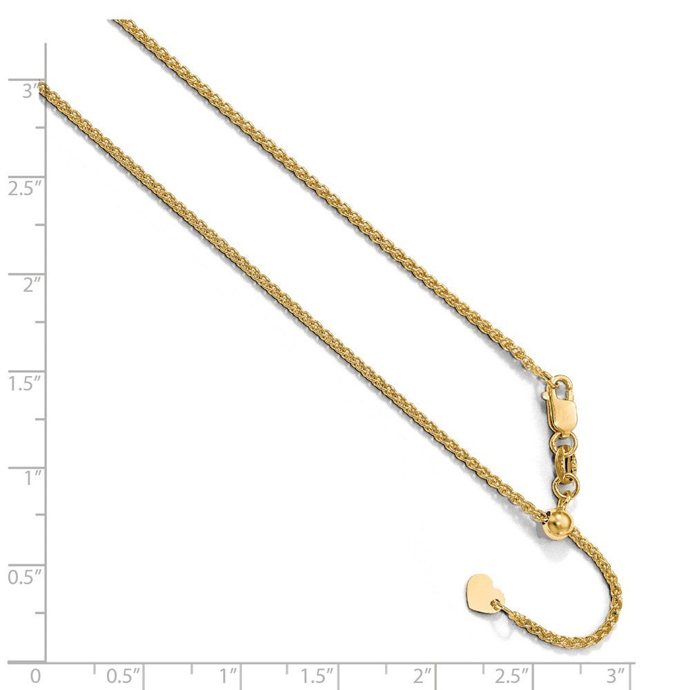Alternate view of the 1.35mm 10k Yellow Gold Adjustable Hollow Wheat Chain Necklace by The Black Bow Jewelry Co.