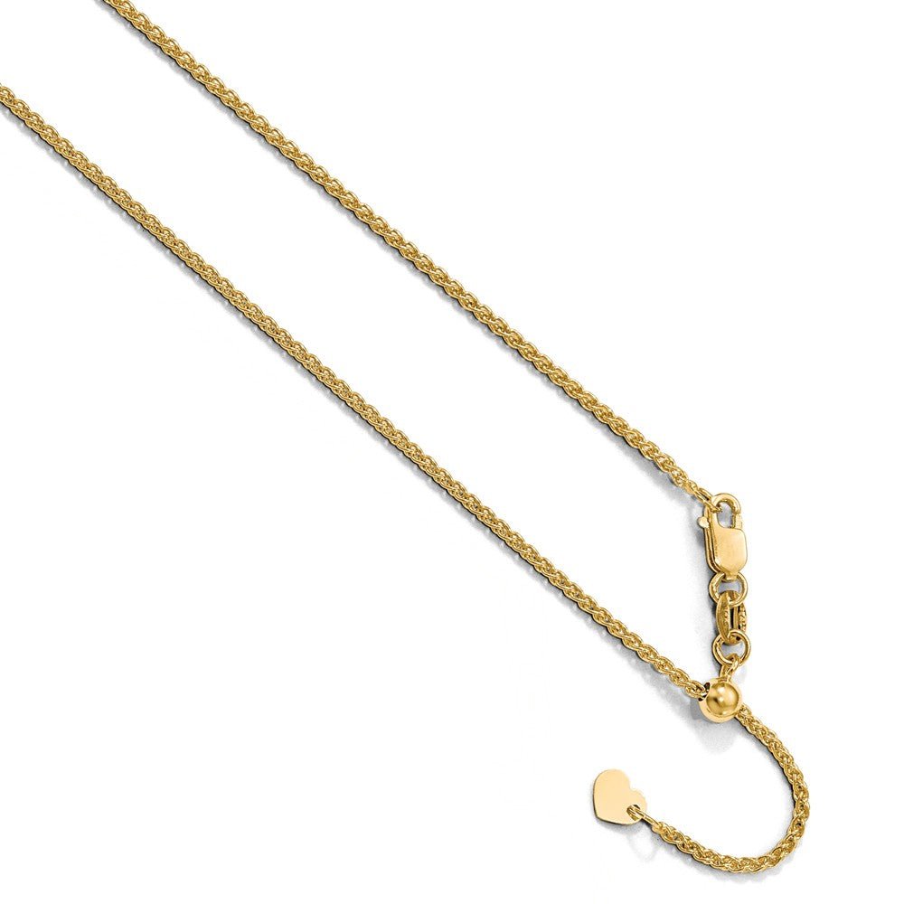 1.35mm 10k Yellow Gold Adjustable Hollow Wheat Chain Necklace