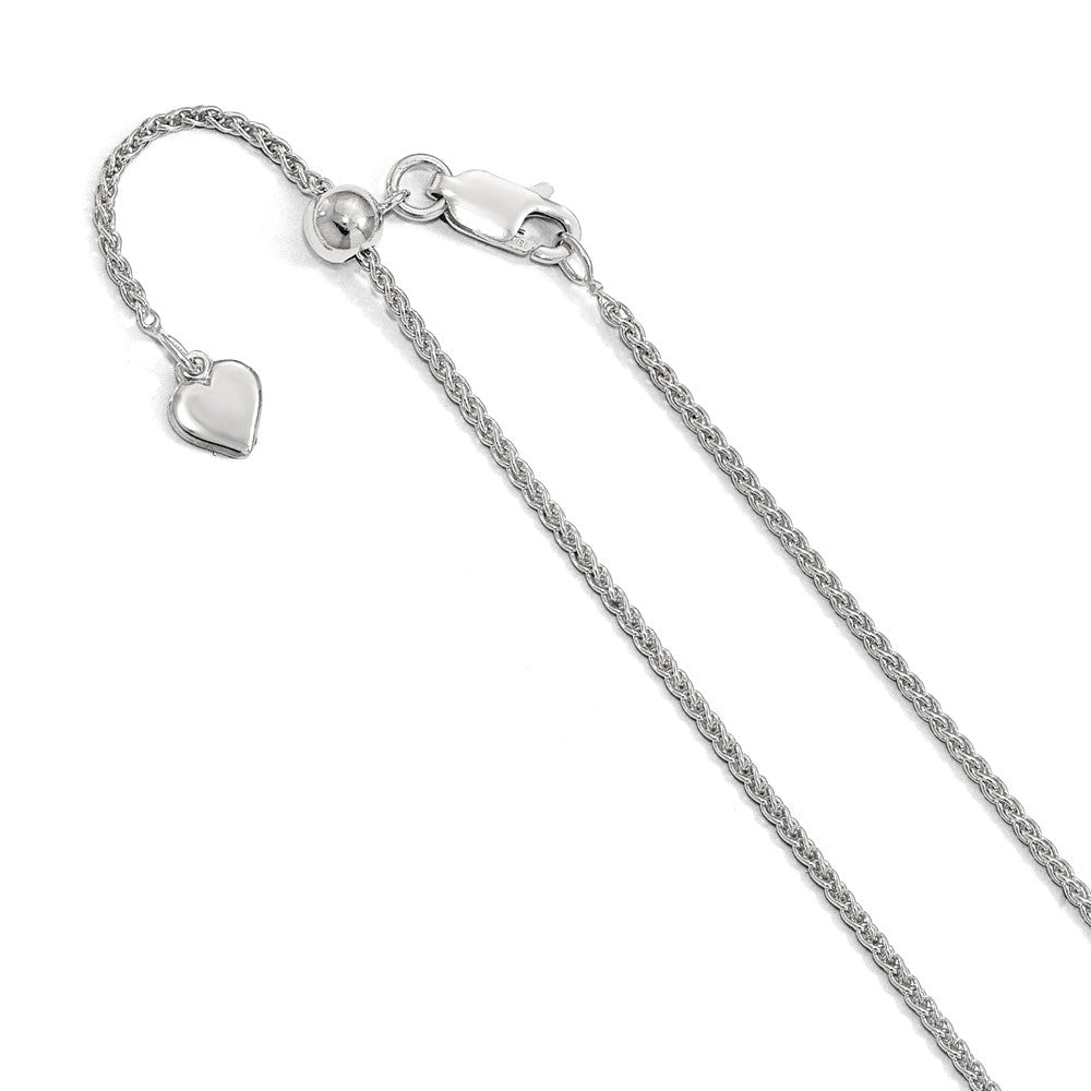 1.45mm Rhodium Plated Sterling Silver Adj. Hollow Spiga Chain Necklace