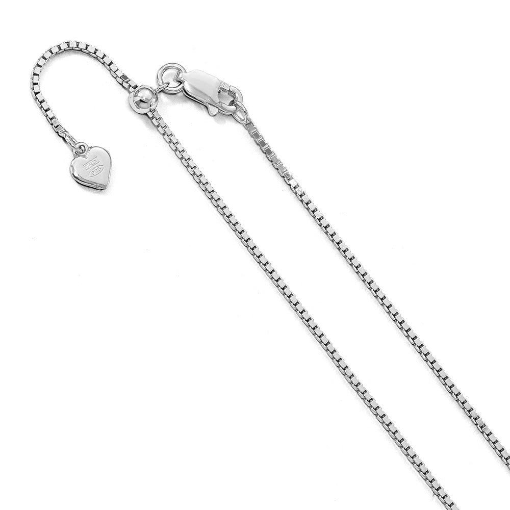 1.15mm Rhodium Plated Sterling Silver Adjustable Box Chain Necklace, Item C9930 by The Black Bow Jewelry Co.