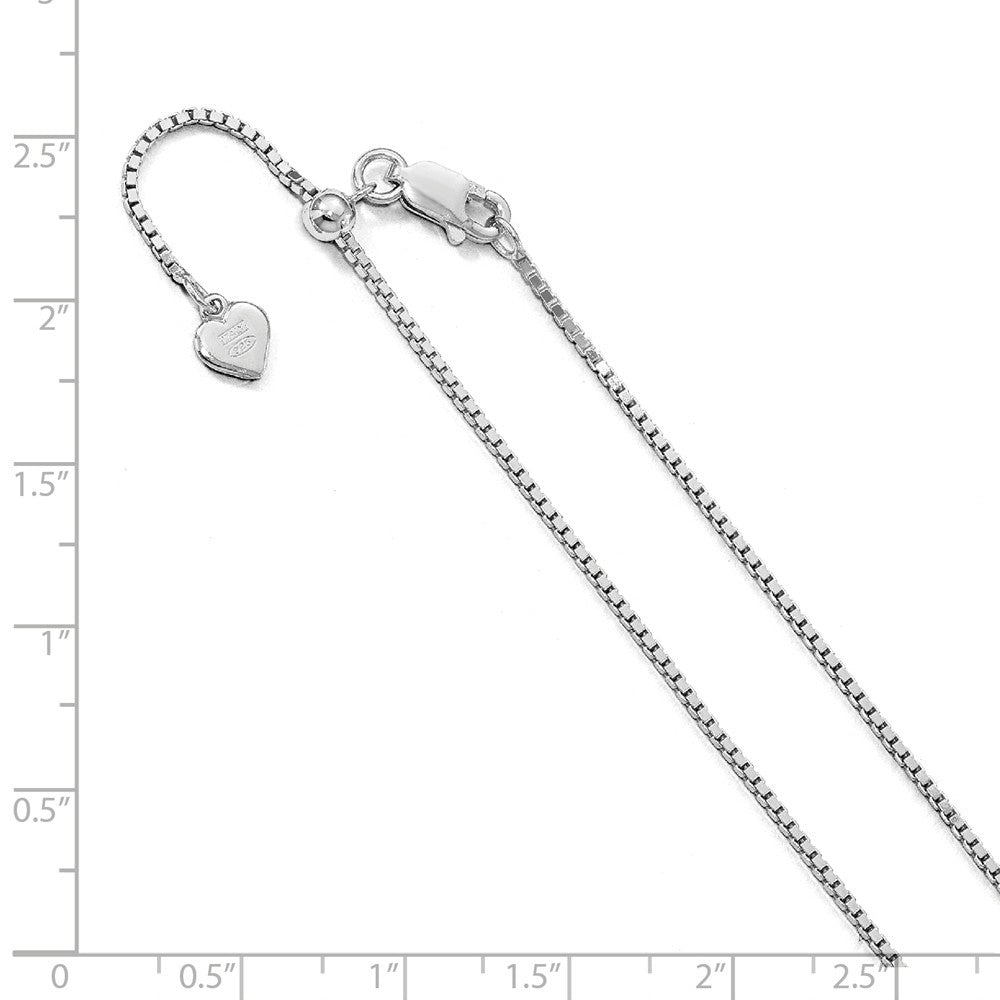 Alternate view of the 1.15mm Rhodium Plated Sterling Silver Adjustable Box Chain Necklace by The Black Bow Jewelry Co.