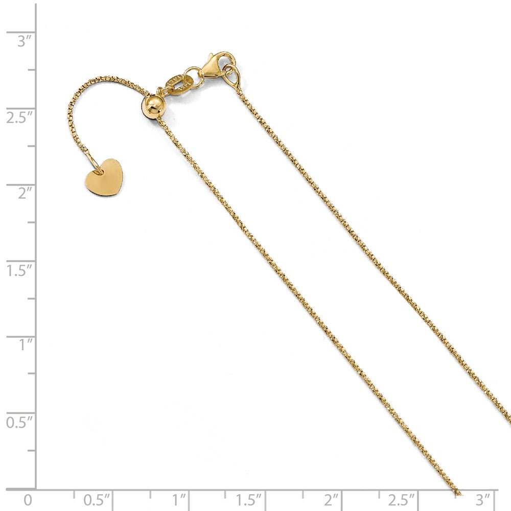 Alternate view of the 0.9mm 14k Yellow Gold D/C Twisted Box Adjustable Chain Necklace, 22in by The Black Bow Jewelry Co.