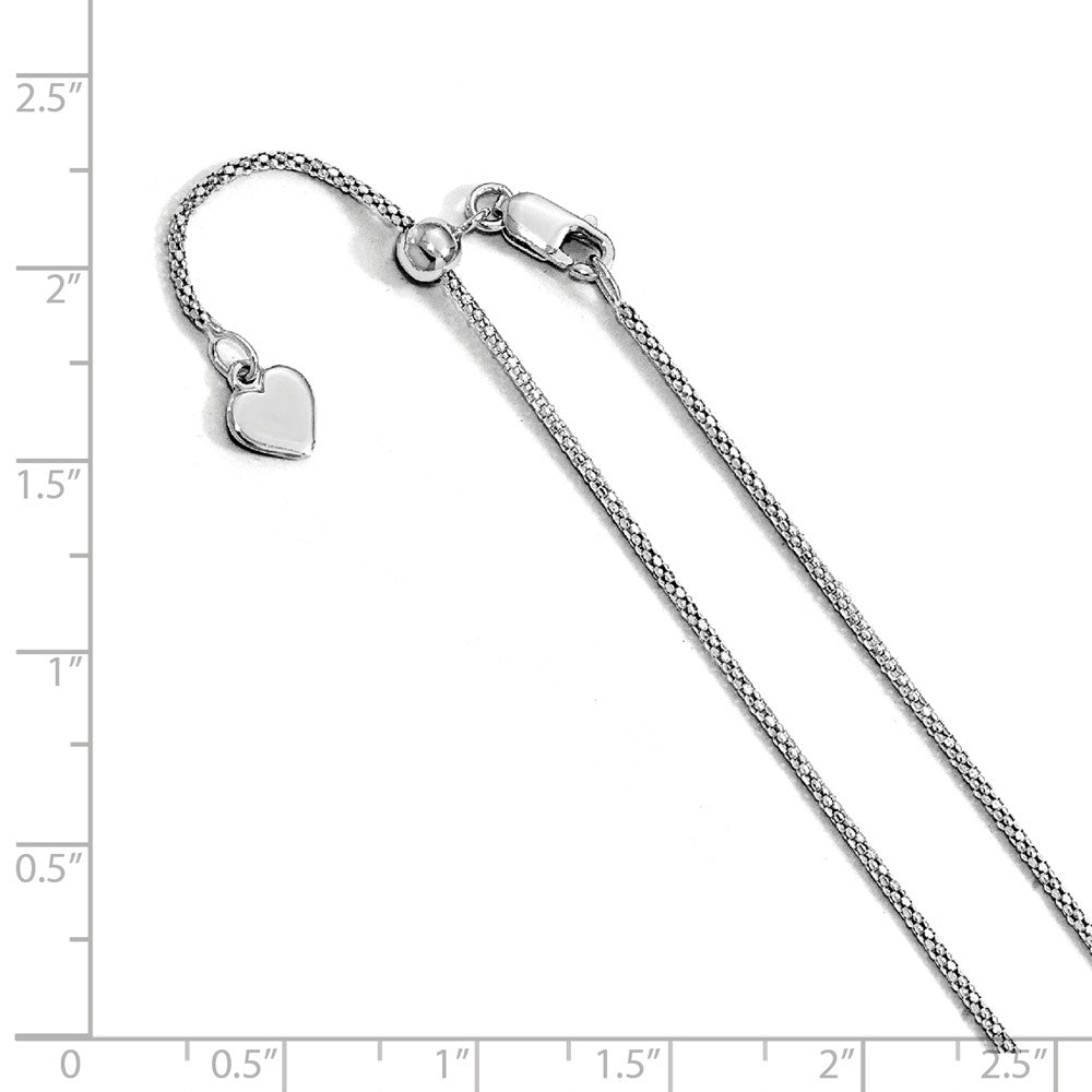 Alternate view of the 1.2mm Rhodium Sterling Silver Adj. Popcorn Mesh Chain Necklace, 22in by The Black Bow Jewelry Co.