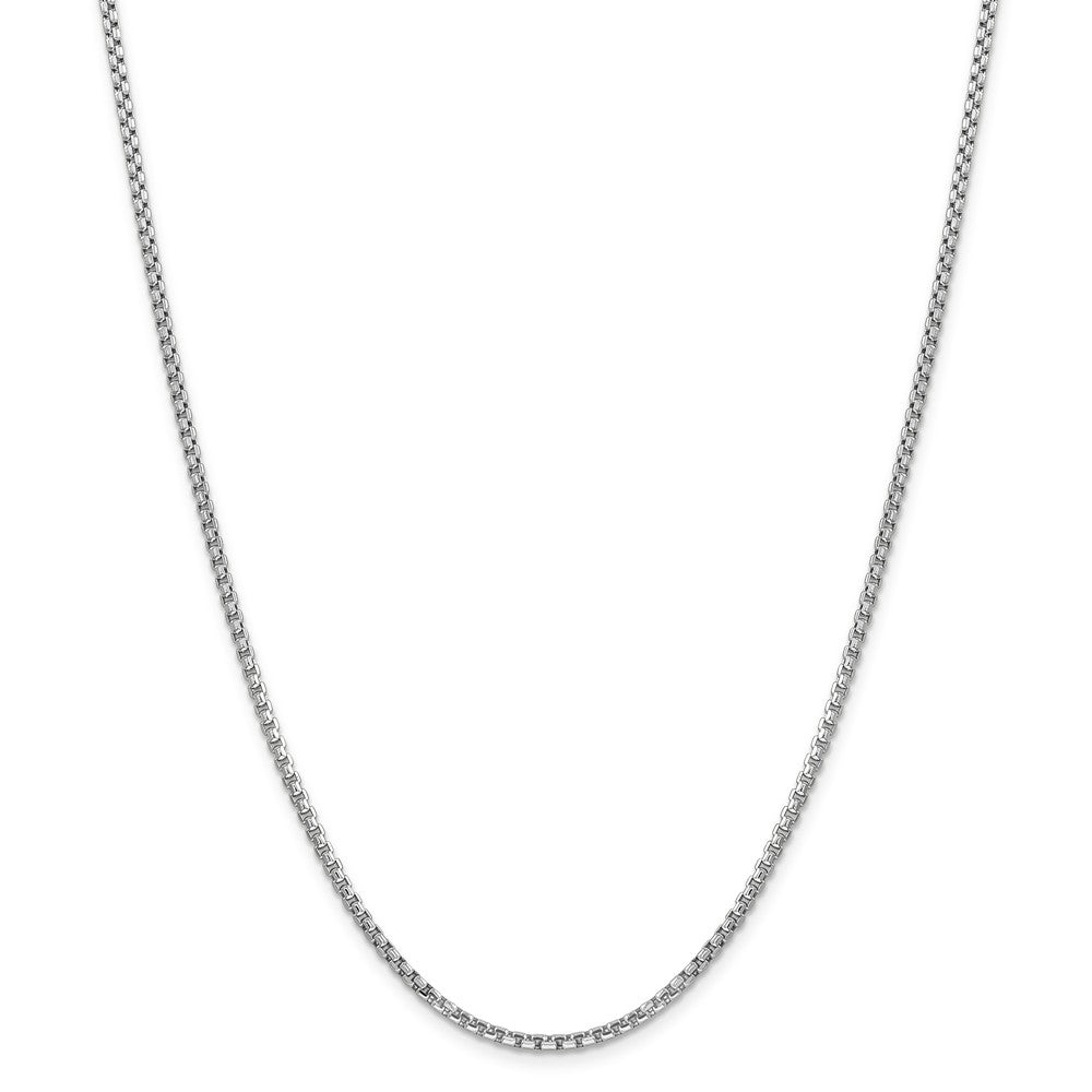 Alternate view of the 2.4mm, 14k White Gold Hollow Round Box Chain Necklace by The Black Bow Jewelry Co.