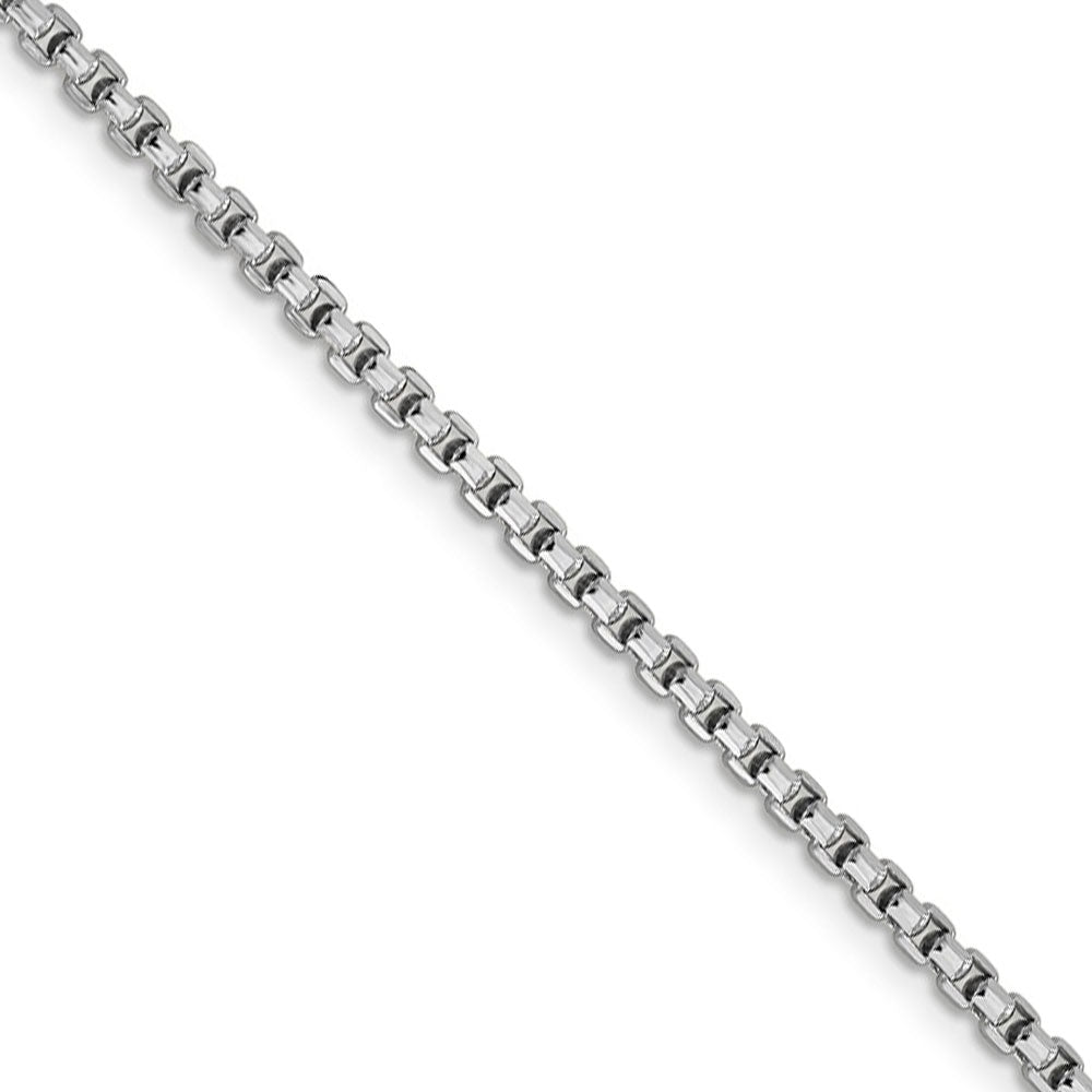 2.4mm, 14k White Gold Hollow Round Box Chain Necklace