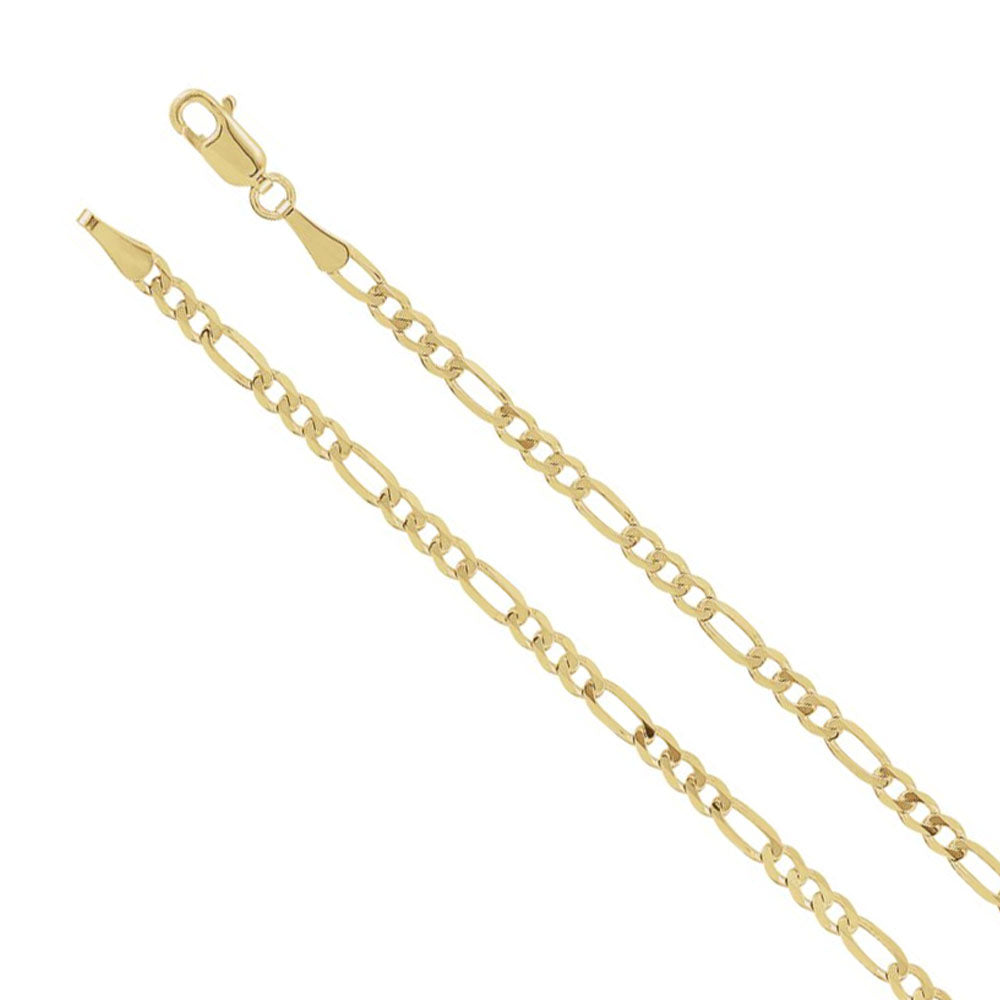 14K Yellow Gold 3mm Solid Figaro Chain Necklace