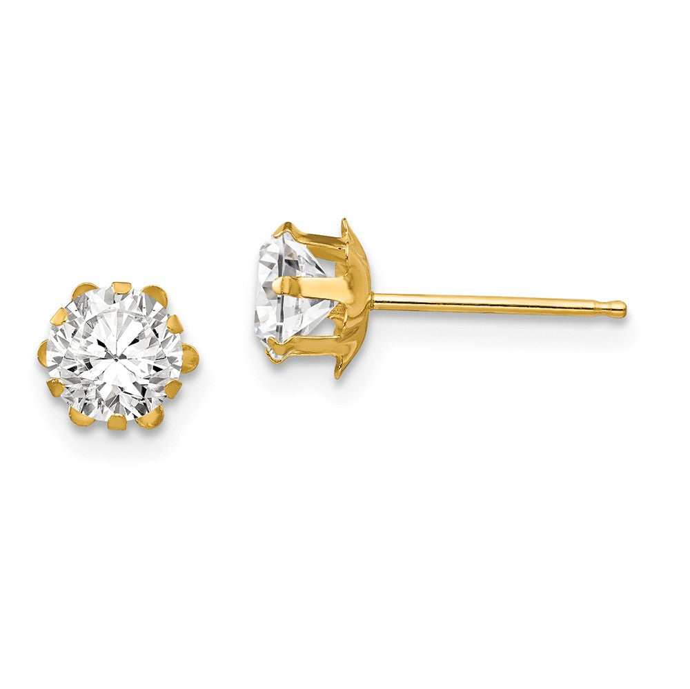 Kids 5mm Synthetic White Topaz Birthstone 14k Gold Stud Earrings, Item E10011 by The Black Bow Jewelry Co.