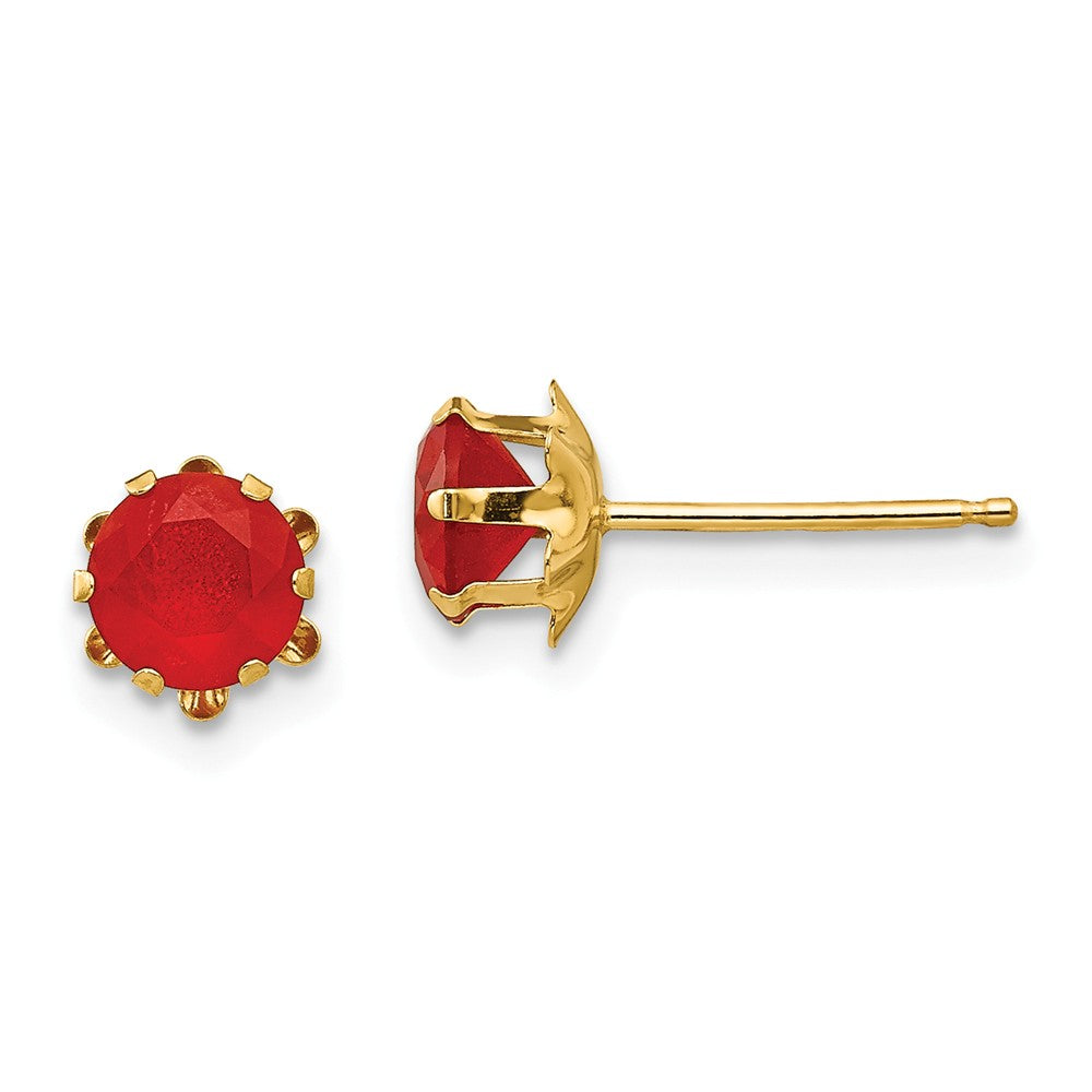 Kids 5mm Synthetic Ruby Birthstone 14k Yellow Gold Stud Earrings, Item E10014 by The Black Bow Jewelry Co.