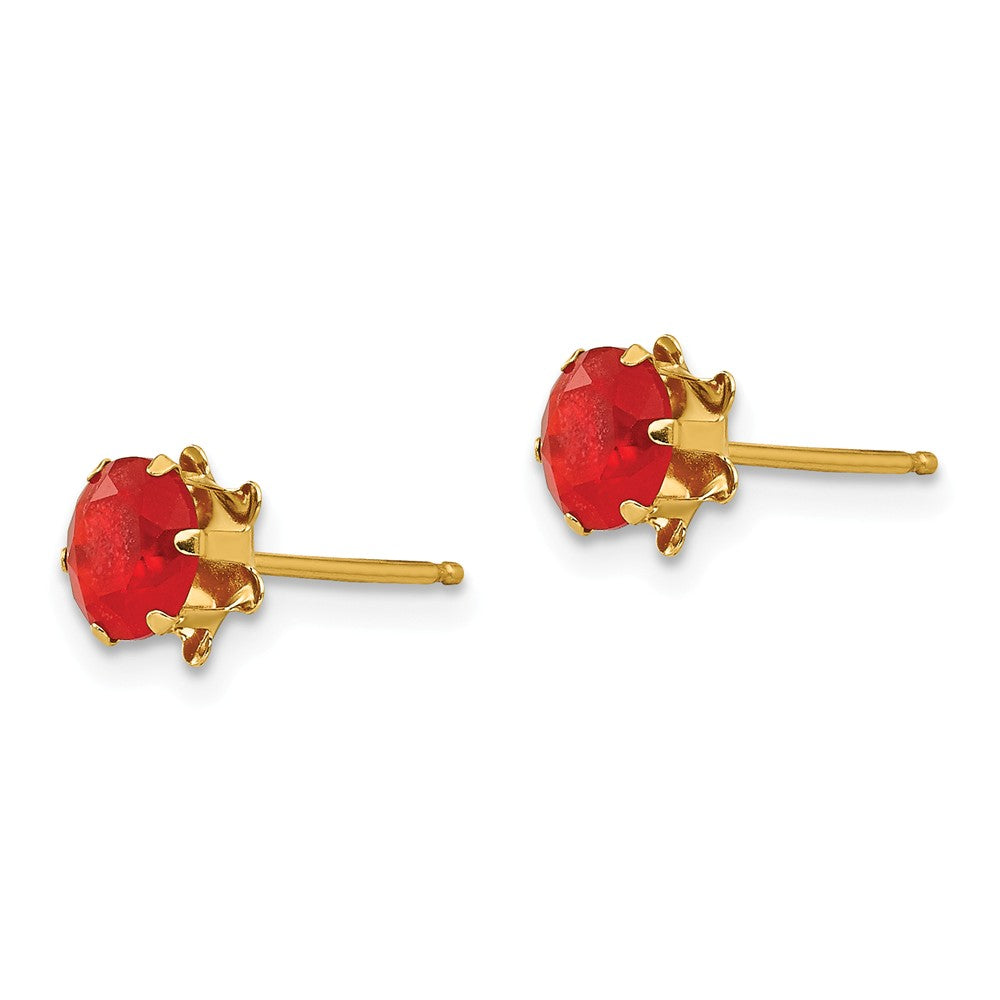 Alternate view of the Kids 5mm Synthetic Ruby Birthstone 14k Yellow Gold Stud Earrings by The Black Bow Jewelry Co.