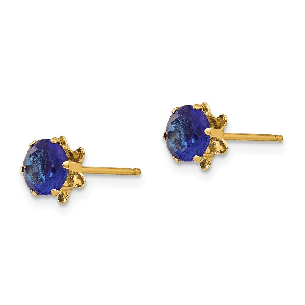Alternate view of the Kids 5mm Synthetic Sapphire Birthstone 14k Yellow Gold Stud Earrings by The Black Bow Jewelry Co.