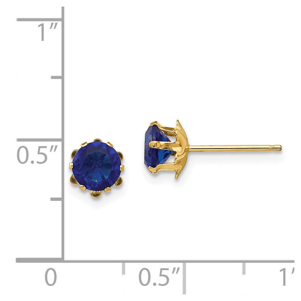 Alternate view of the Kids 5mm Synthetic Sapphire Birthstone 14k Yellow Gold Stud Earrings by The Black Bow Jewelry Co.