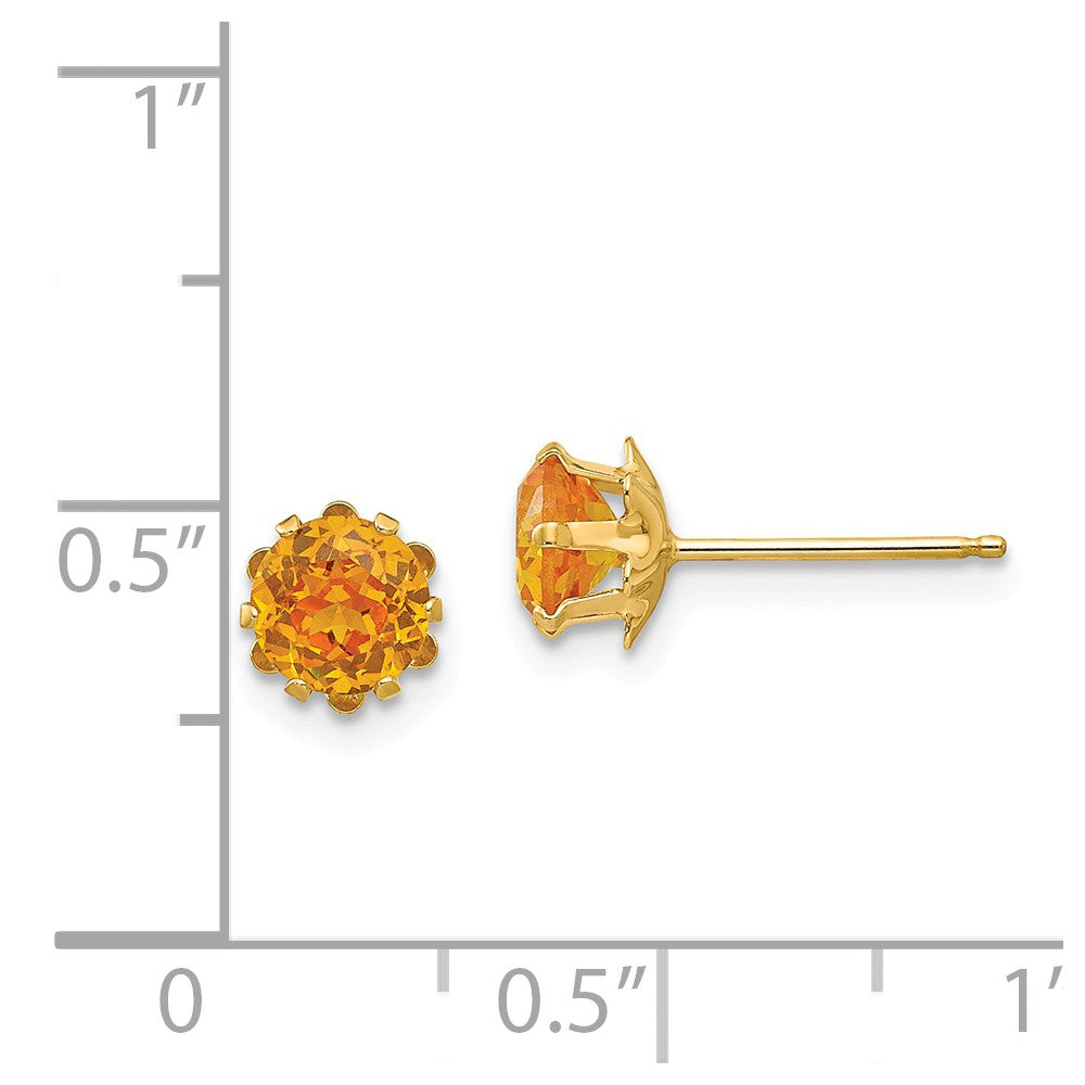 Alternate view of the Kids 5mm Synthetic Citrine Birthstone 14k Yellow Gold Stud Earrings by The Black Bow Jewelry Co.