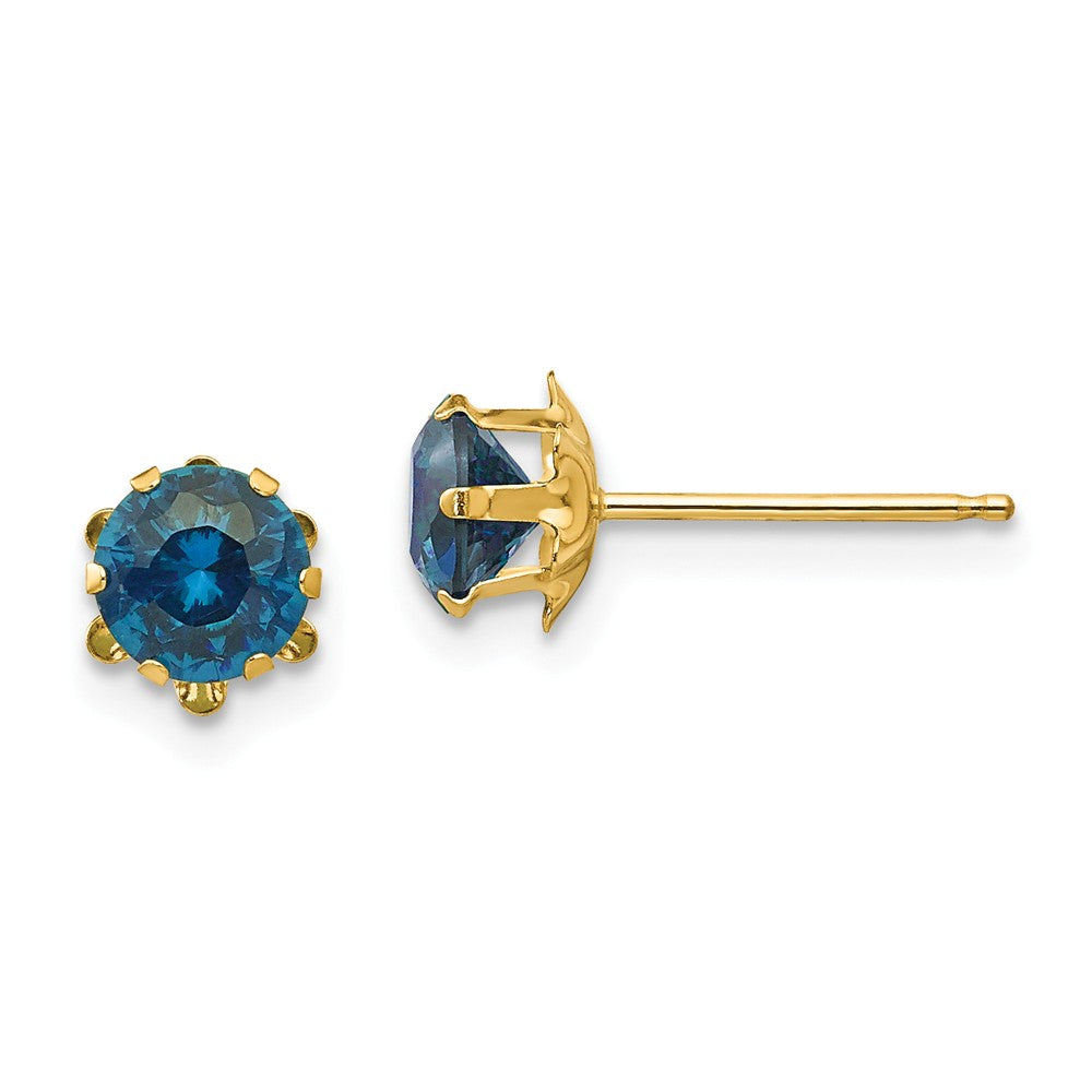 Kids 5mm Synthetic Blue Topaz Birthstone 14k Yellow Gold Stud Earrings, Item E10019 by The Black Bow Jewelry Co.