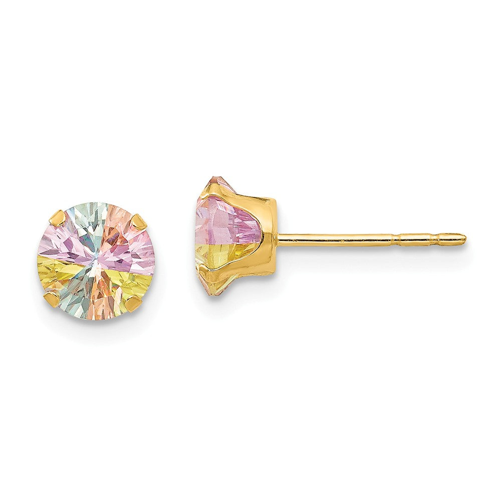 6mm Round Multicolor Cubic Zirconia Stud Earrings in 14k Yellow Gold, Item E10063 by The Black Bow Jewelry Co.