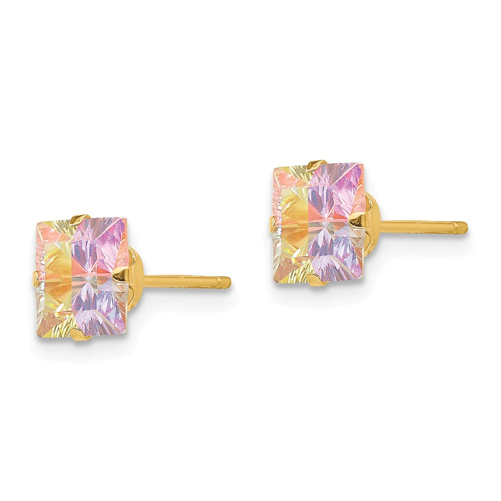 Alternate view of the 6mm Square Princess Multicolor Cubic Zirconia Earrings in 14k Gold by The Black Bow Jewelry Co.
