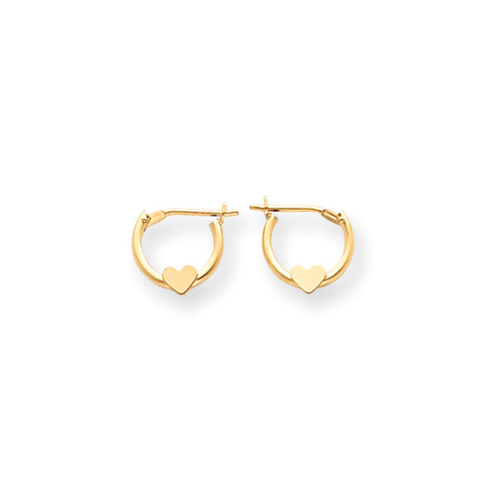 9mm Children&#39;s Heart Hinged Post Hoop Earrings in 14k Yellow Gold, Item E10096 by The Black Bow Jewelry Co.