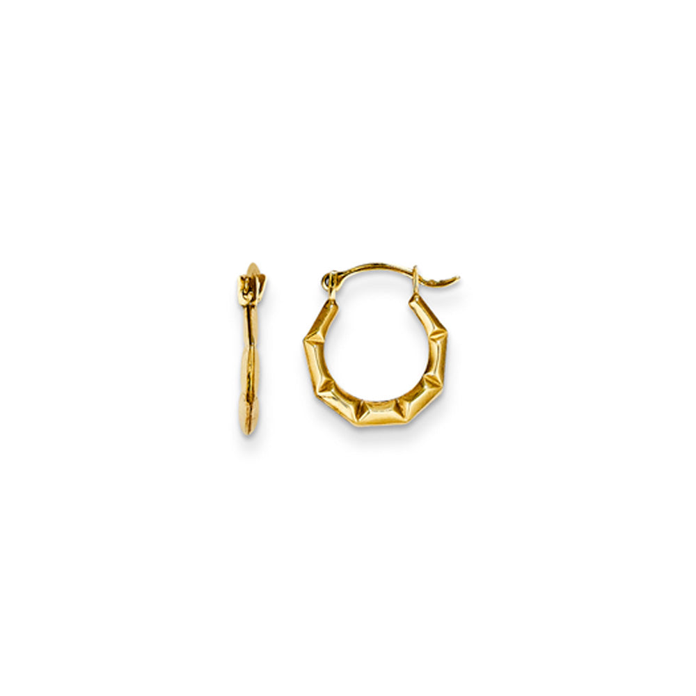 12mm Children&#39;s Geometric Hinged Post Hoop Earrings in 14k Gold, Item E10098 by The Black Bow Jewelry Co.