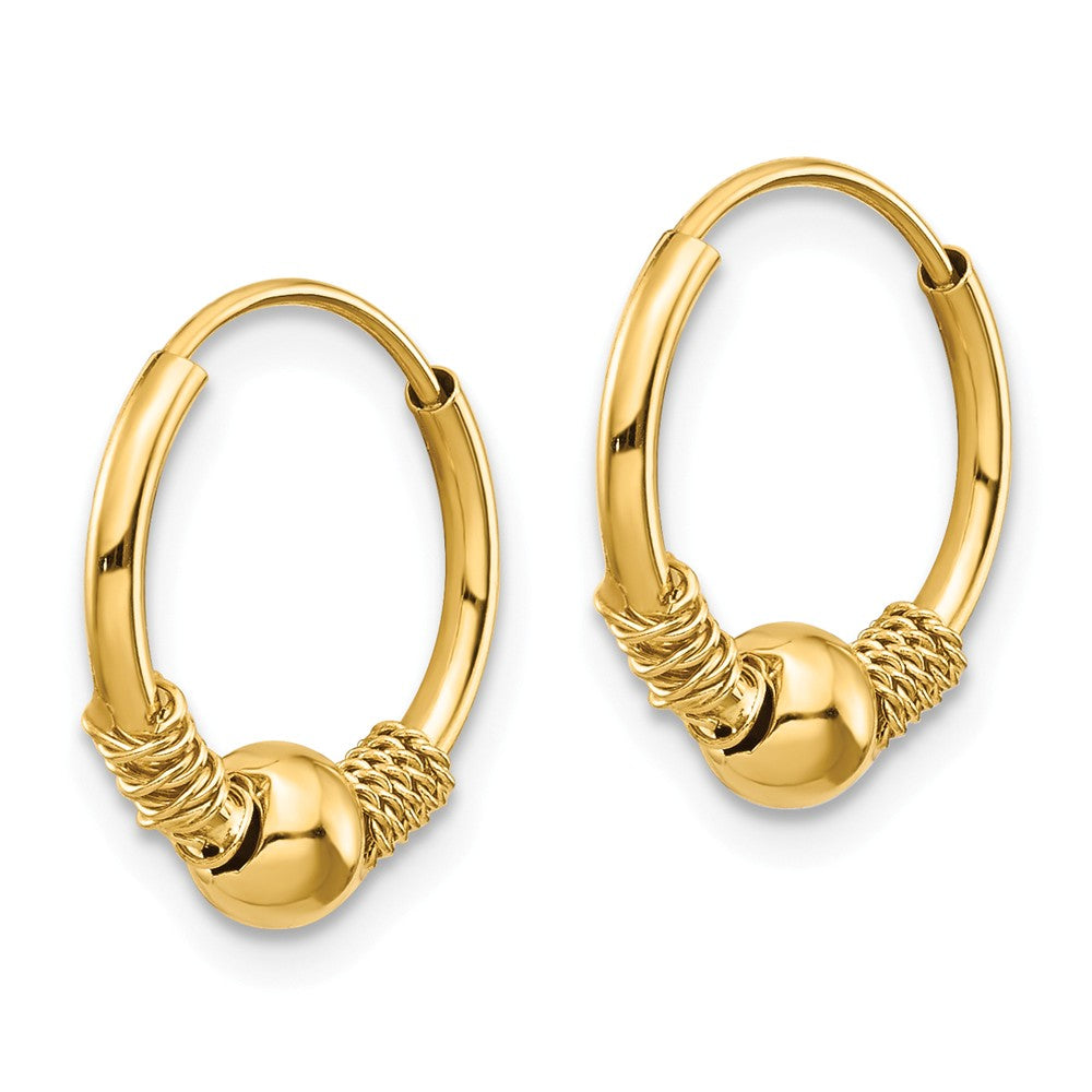 Alternate view of the Kids 14k Yellow Gold Small Endless Hoop Bead Earrings, 12mm (7/16 in) by The Black Bow Jewelry Co.