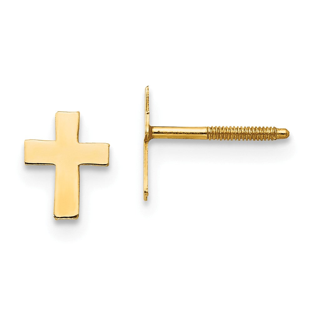 Children&#39;s 14k Yellow Gold Tiny 5mm Polished Cross Screw Back Earrings, Item E10108 by The Black Bow Jewelry Co.